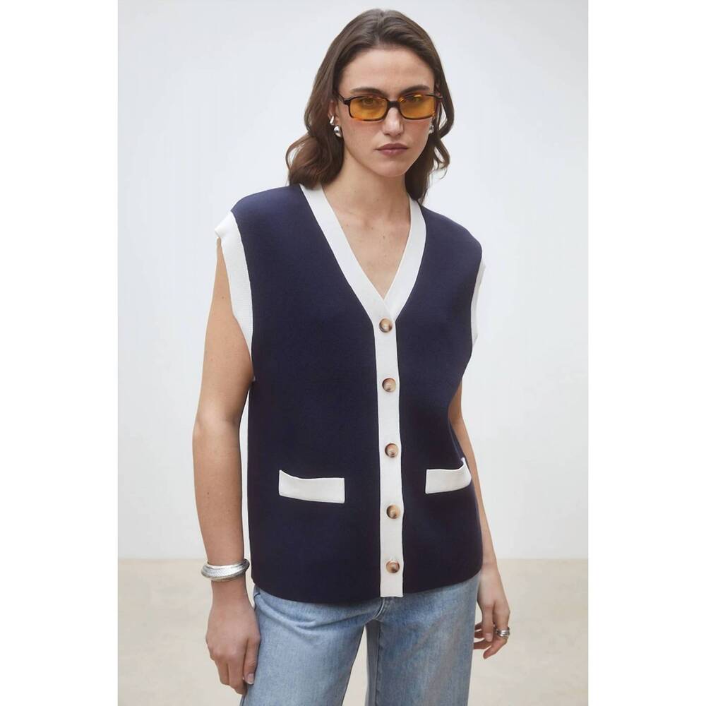 NEW SUNCOO gales two-tone buttoned cardigan in deep blue
